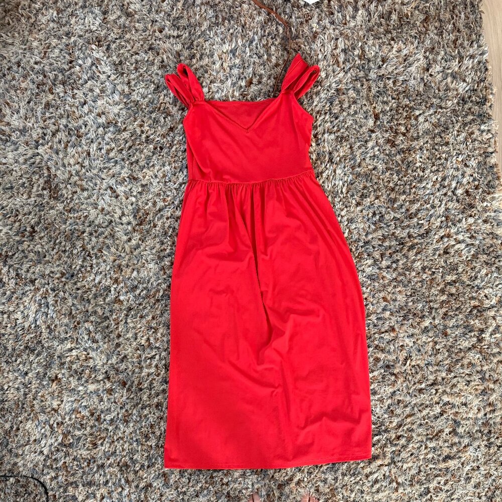 SHEIN Red Midi Dress with Tie-Strap Shoulders